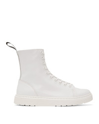 White and Black Leather Casual Boots