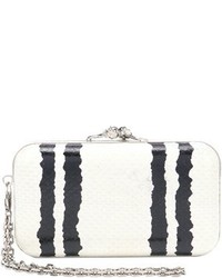 Alexander McQueen Pre Owned White And Black Embossed Leather Skull Clasp Clutch