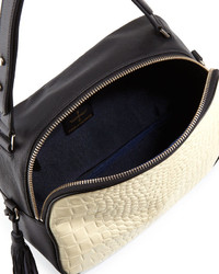 Pour La Victoire Nora Convertible Embossed Croco Soft Grained Leather Shouldersatchel Bag Whiteblack