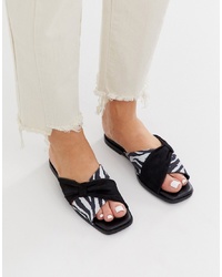 ASOS WHITE Leather Bow Detail Flat Sandals In Black And Zebra