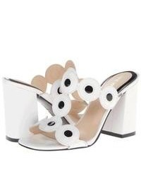 White and Black Leather Heeled Sandals