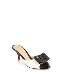 Tory Burch Audrina Bow Bicolor Leather Slides Ivory Black