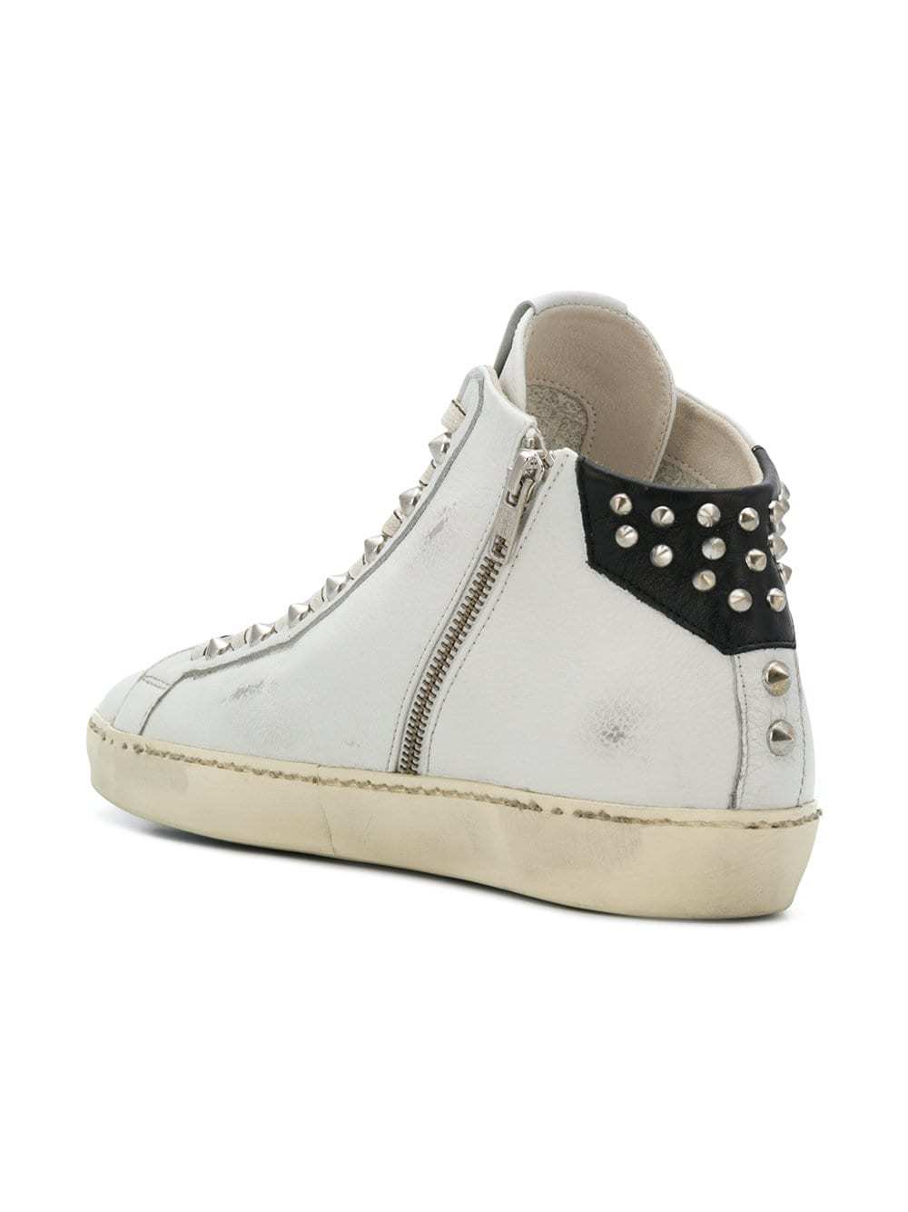 leather crown high top sneakers