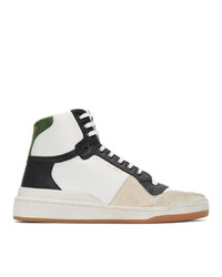 Saint Laurent White And Green Paneled High Top Sneakers