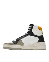 Saint Laurent White And Yellow Paneled High Top Sneakers