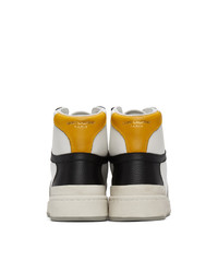 Saint Laurent White And Yellow Paneled High Top Sneakers