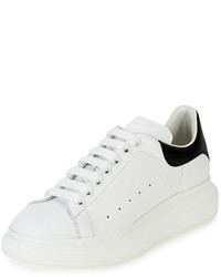 White and Black Leather Low Top Sneakers