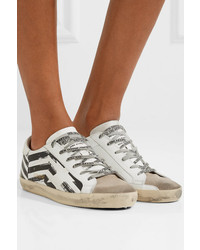 Golden Goose Deluxe Brand Distressed Printed Leather And Suede Sneakers