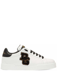 Dolce & Gabbana Dolce And Gabbana White And Black Embroidered Patch Sneakers