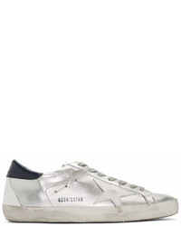 Golden Goose Silver And Navy Superstar Sneakers