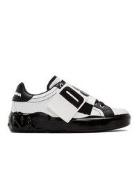 Dolce and Gabbana White And Black Elastic Logo Sneakers