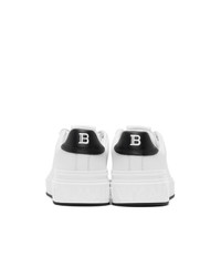 Balmain White And Black Leather B Court Sneakers