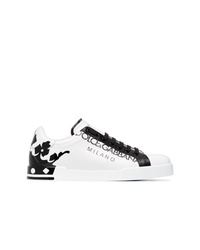 Dolce & Gabbana White And Black Portofino Leather Sneakers