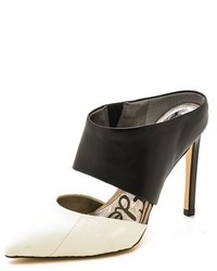 White and Black Leather Mules
