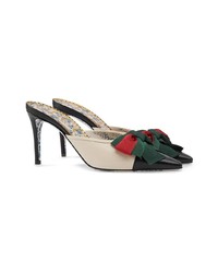 Gucci Leather Mid Heel Slide With Web Bow