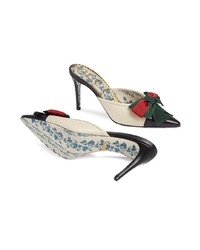 Gucci Leather Mid Heel Slide With Web Bow