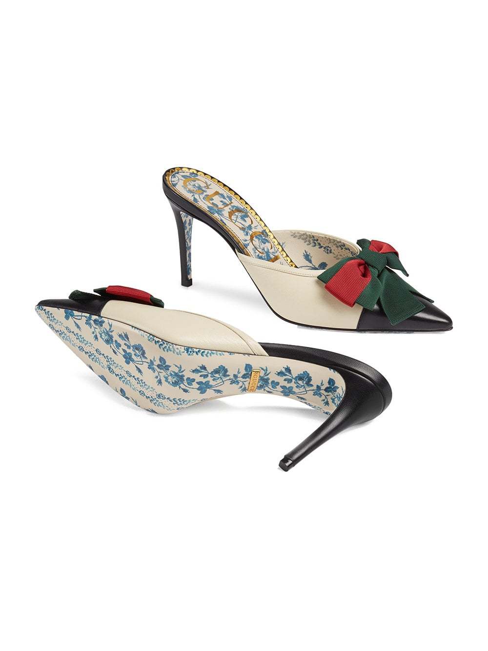 Gucci Leather Mid Heel Slide With Web Bow, $627 | farfetch.com