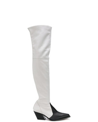 White and Black Leather Over The Knee Boots
