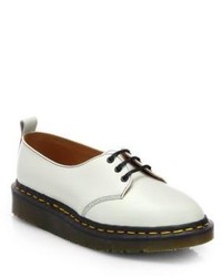 White and Black Leather Platform Loafers