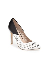 French Connection Maya 2 Perforated Two Tone Leather Pump Winter White Black 395 Eu