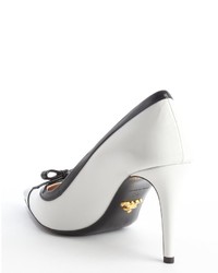 Prada Black And White Leather Bow Tie Pumps
