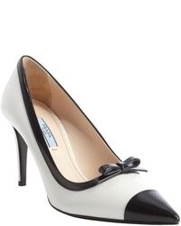 Prada Black And White Leather Bow Tie Pumps
