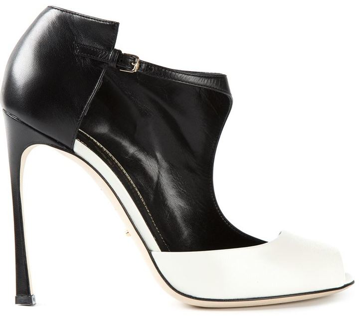 White and Black Leather Pumps: Sergio Rossi Contrast Pump Shoes