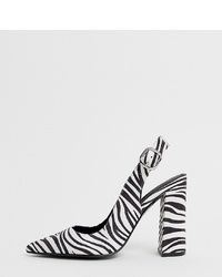 ASOS DESIGN Wide Fit Penley Slingback High Block Heels In Zebra Print