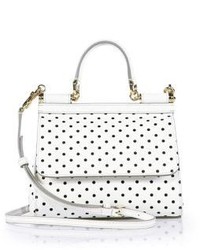 White and Black Leather Satchel Bag