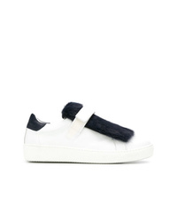 White and Black Leather Slip-on Sneakers