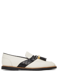 White and Black Leather Tassel Loafers