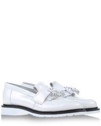 White and Black Leather Tassel Loafers