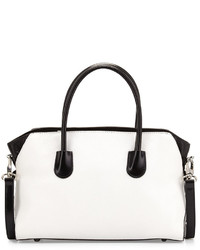 White and Black Leather Tote Bag