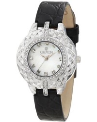 Croton Cn207360bsbk Crystal Accented White Mother Of Pearl Dial Black Leather Watch
