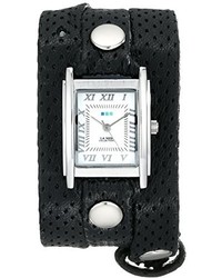 La Mer Collections Lmstw3004 Stainless Steel Watch With Black Perforated Leather Strap