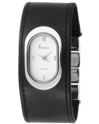 Freelook Ha1462 White Oval Dial Black Leather Band Watch