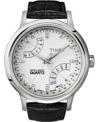Timex T2n570 Intelligent Quartz T Series Perpetual Calendar White Dial Black Croco Leather Strap Watch