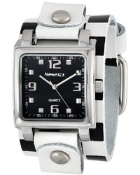 Nemesis Wchb516k Lite Sq Collection Checkered Whiteblack Leather Band Watch