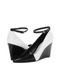 White and Black Leather Wedge Pumps