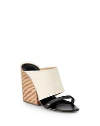 White and Black Leather Wedge Sandals