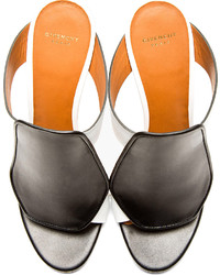 Givenchy Black White Leather Wedge Sandals