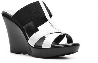 White and Black Leather Wedge Sandals: Charles by Charles David Tetras ...