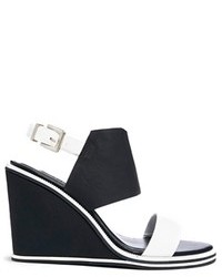 Senso Olive White Black Color Block Wedge Sandals White