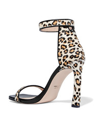 Stuart Weitzman Squarenudist Med Leopard Print Calf Hair Sandals