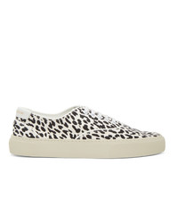 White and Black Leopard Canvas Low Top Sneakers