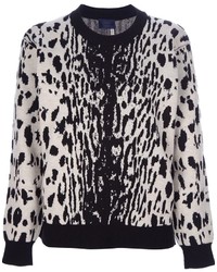 White and Black Leopard Crew-neck Sweater