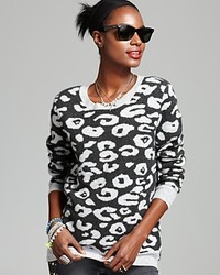 Aqua Cashmere Sweater Leopard Intarsia Pullover