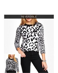 Express Reversible Leopard Jacquard Sweater Black Small