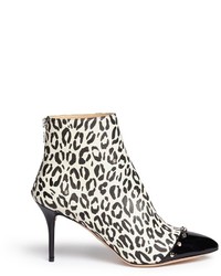 White and Black Leopard Leather Ankle Boots