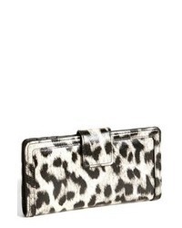 White and Black Leopard Leather Clutch